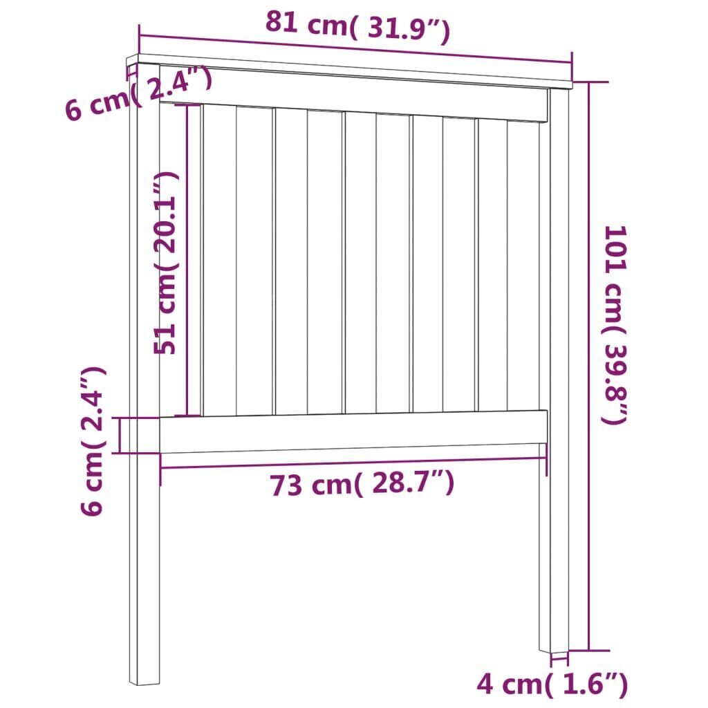 Gultas galvgalis, medus brūns, 81x6x101cm, priedes masīvkoks цена и информация | Gultas | 220.lv