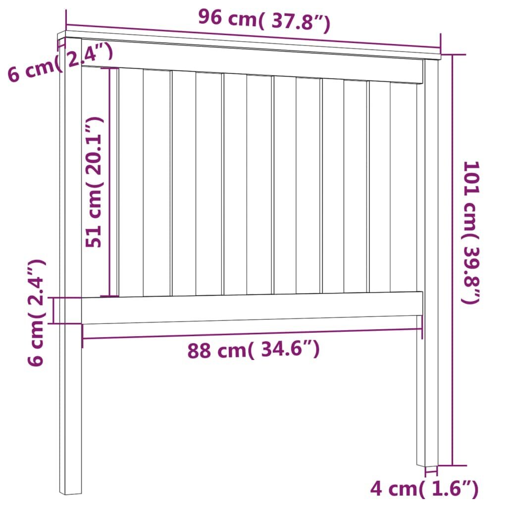 Gultas galvgalis, 96x6x101cm, priedes masīvkoks cena un informācija | Gultas | 220.lv