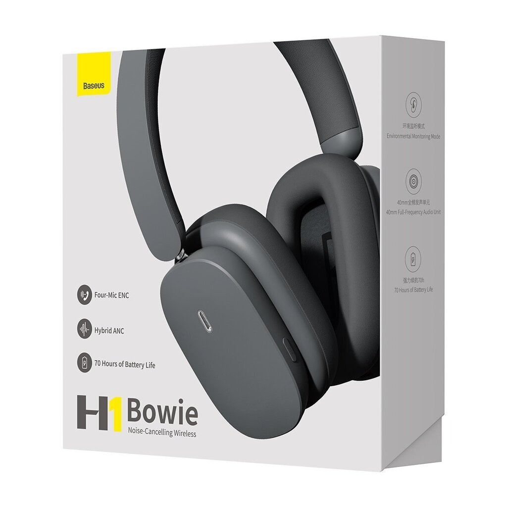 Baseus Bowie H1 Bluetooth 5.2 ANC NGTW230013 Grey cena un informācija | Austiņas | 220.lv