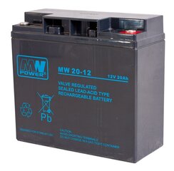 MPL MW POWER MW 20-12 UPS battery Lead-acid accumulator AGM Maintenance-free 12 V 20 Ah Black цена и информация | ПОЛКА-ОРГАНИЗАТОР ДЛЯ ТЕЛЕФОНА В АВТОМОБИЛЬ | 220.lv