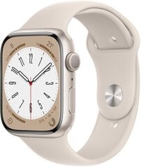 Apple Watch Series 8 GPS 45mm Starlight Aluminium Case ,Starlight Sport Band - MNP23EL/A LV-EE cena un informācija | Apple Viedpulksteņi un fitnesa aproces | 220.lv