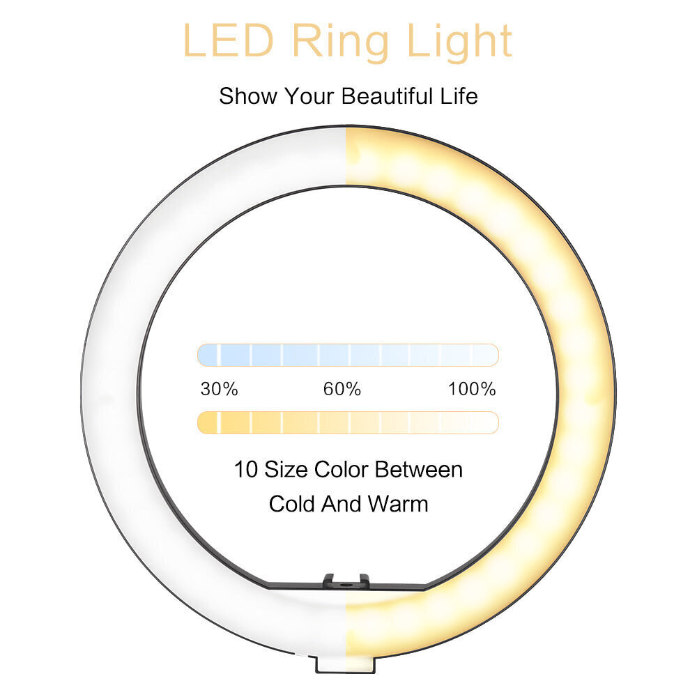 LED riņķis / LED gredzens / LED RING lampa 33 cm ar turētāju mobilajam telefonam + statīvs (68-200 cm) cena un informācija | Apgaismojums fotografēšanai | 220.lv