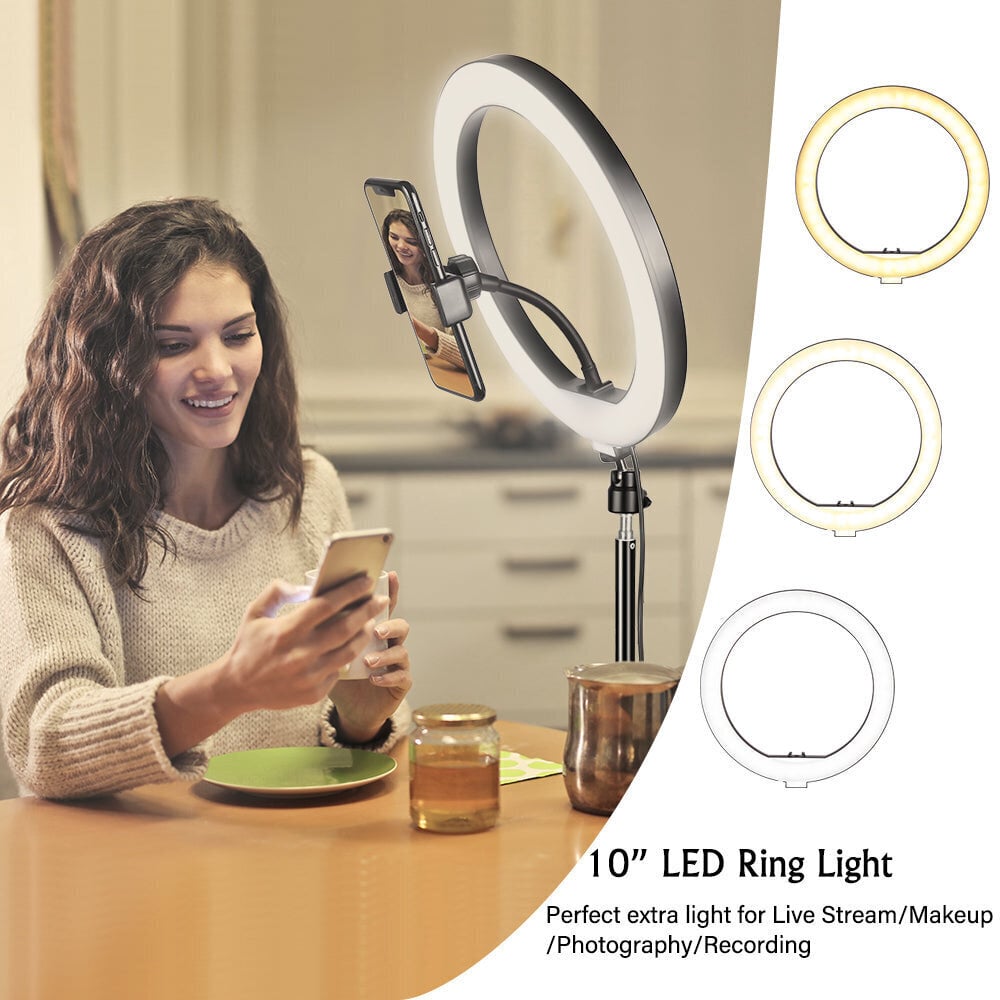 LED riņķis / LED gredzens / LED RING lampa 33 cm ar turētāju mobilajam telefonam + statīvs (68-200 cm) cena un informācija | Apgaismojums fotografēšanai | 220.lv