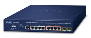 PLANET IPv6/IPv4, 2-Port Managed L2/L4 Gigabit Ethernet (10/100/1000) Power over Ethernet (PoE) 1U Blue цена и информация | Коммутаторы (Switch) | 220.lv