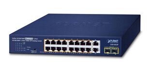 Slēdzis PLANET 16-Port 10/100/1000T 802.3at Unmanaged Gigabit Ethernet (10/100/1000) Power over Ethernet (PoE), zils cena un informācija | Komutatori (Switch) | 220.lv
