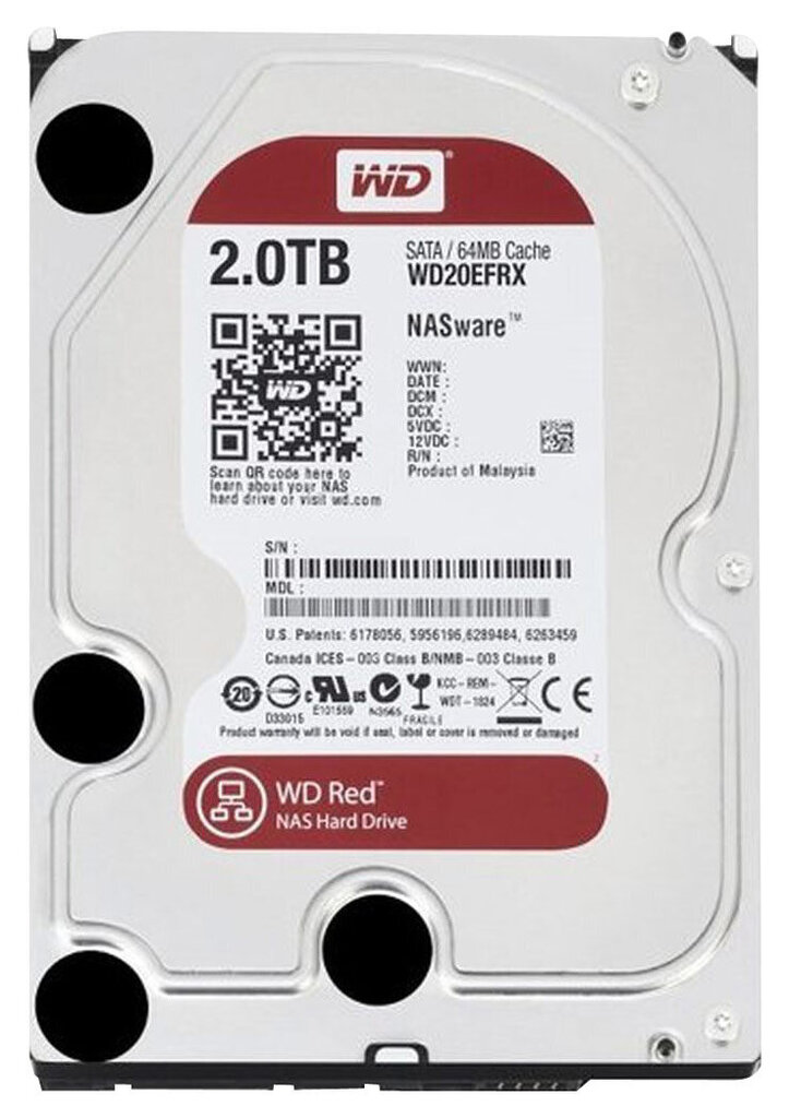Western Digital Red 2TB 3.5 SATA 6GB/s 64MB (WD20EFRX) цена и информация | Iekšējie cietie diski (HDD, SSD, Hybrid) | 220.lv