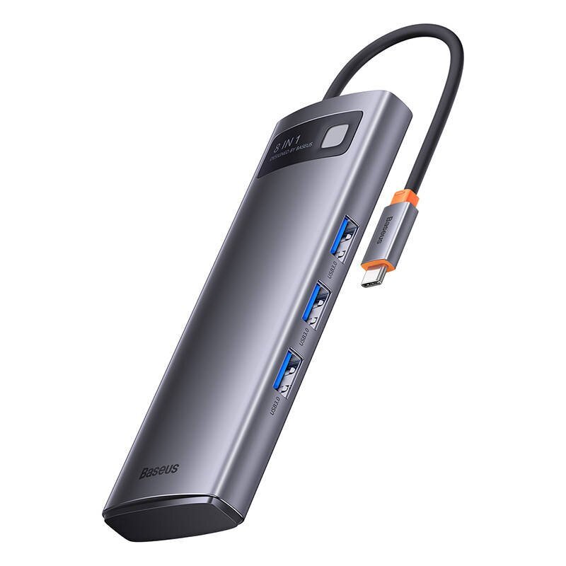 Hub 8in1 Baseus Metal Gleam Series, USB-C to 3x USB 3.0 + 2x HDMI + USB-C PD + microSD/SD цена и информация | Adapteri un USB centrmezgli | 220.lv