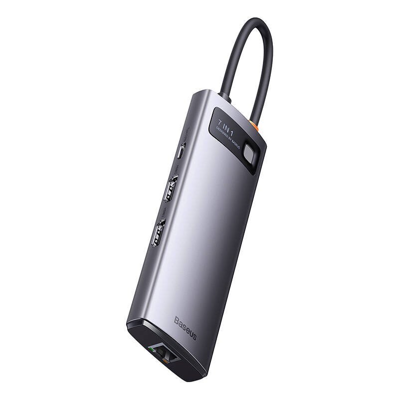 Hub 7in1 Baseus Metal Gleam Series, USB-C to 3x USB 3.0 + 2x HDMI + USB-C PD + Ethernet RJ45 cena un informācija | Adapteri un USB centrmezgli | 220.lv