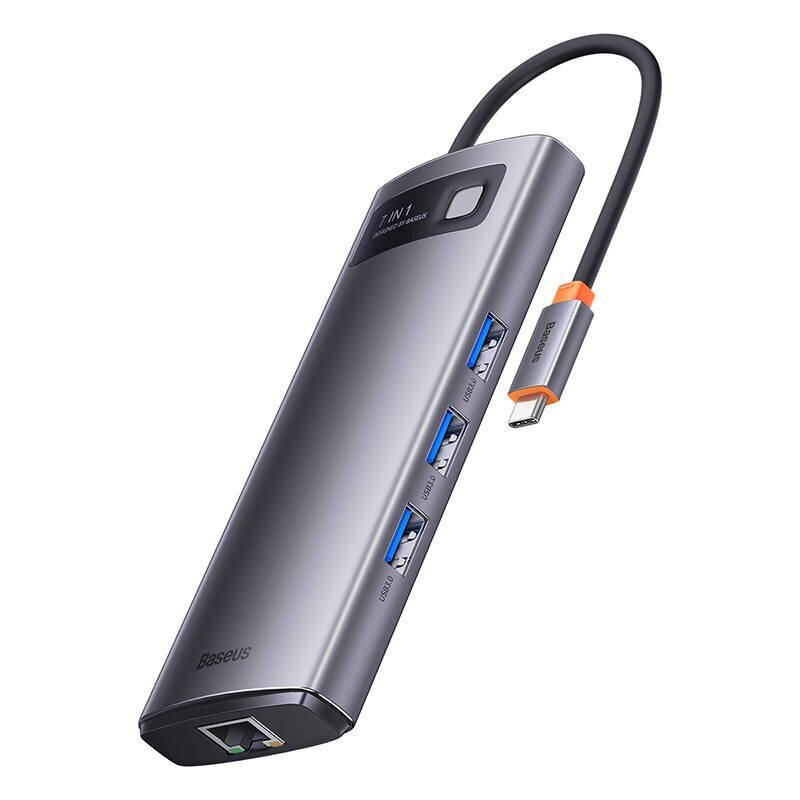 Hub 7in1 Baseus Metal Gleam Series, USB-C to 3x USB 3.0 + 2x HDMI + USB-C PD + Ethernet RJ45 цена и информация | Adapteri un USB centrmezgli | 220.lv