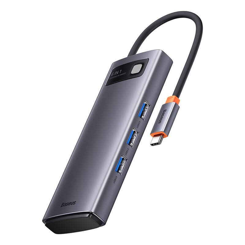 Hub 6in1 Baseus Metal Gleam Series, USB-C to 3x USB 3.0 + USB-C PD + microSD/SD cena un informācija | Adapteri un USB centrmezgli | 220.lv