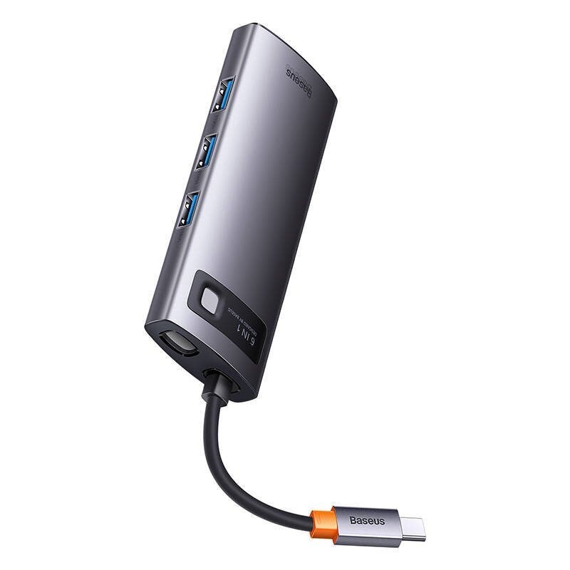 Hub 6in1 Baseus Metal Gleam Series, USB-C to 3x USB 3.0 + USB-C PD + microSD/SD cena un informācija | Adapteri un USB centrmezgli | 220.lv