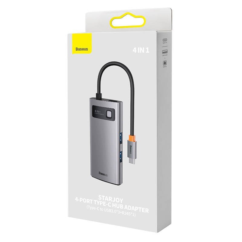 Hub 4in1 Baseus Metal Gleam Series, USB-C to 3x USB 3.0 + Ethernet RJ45 цена и информация | Adapteri un USB centrmezgli | 220.lv