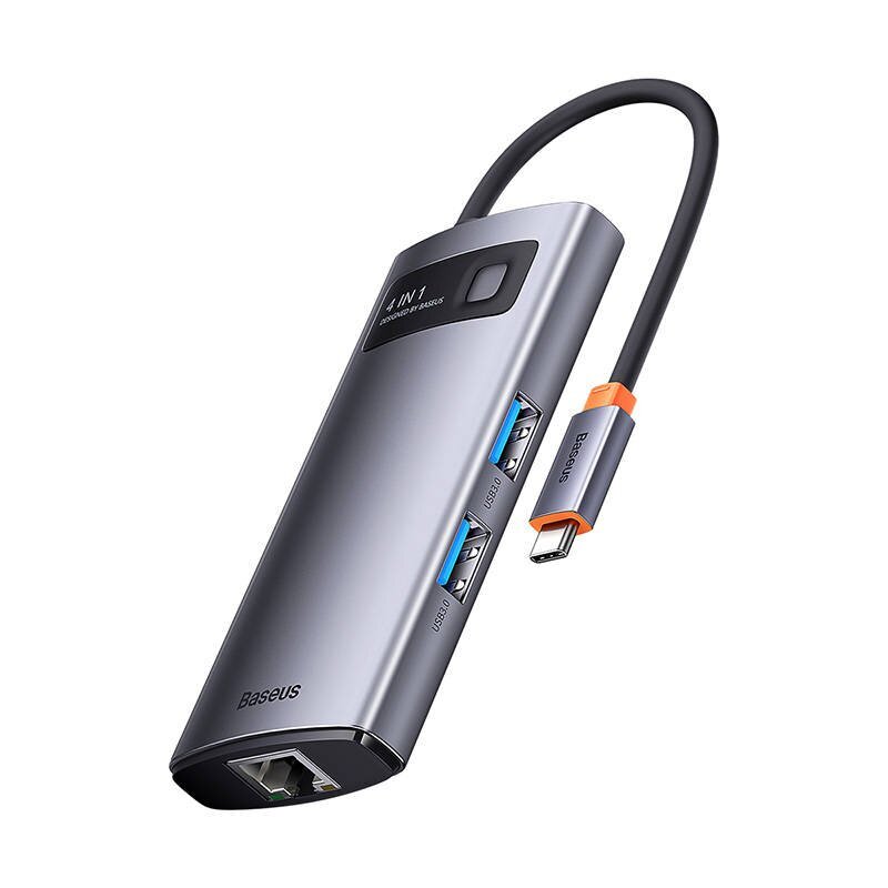 Hub 4in1 Baseus Metal Gleam Series, USB-C to 3x USB 3.0 + Ethernet RJ45 cena un informācija | Adapteri un USB centrmezgli | 220.lv