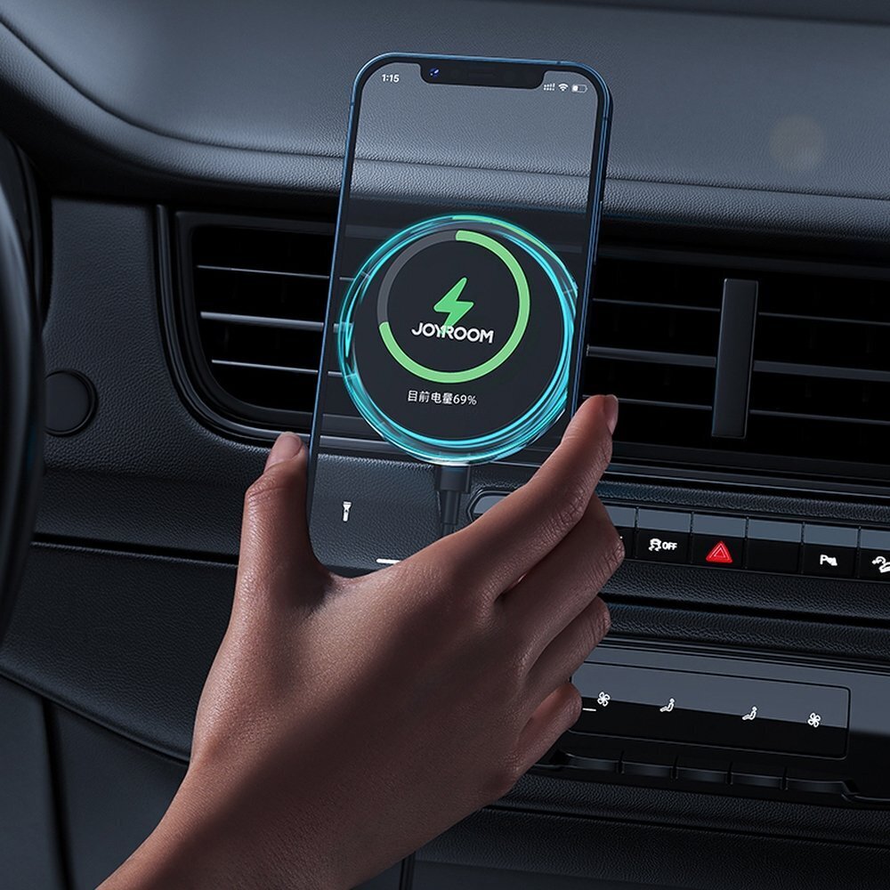 Joyroom Car Holder Qi Wireless Induction Charger 15W (MagSafe for iPhone Compatible) for Ventilation Grille Silver (JR-ZS291) cena un informācija | Auto turētāji | 220.lv