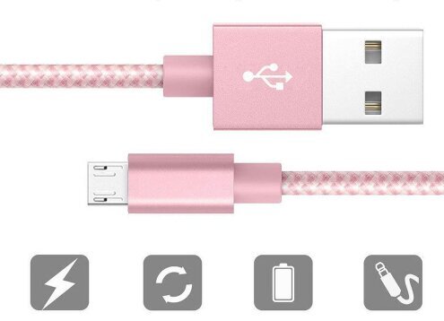Micro USB Cable Zenwire Quick Charge 3.0 1.5m Pink Pink Priekš Samsung S4 S5 S6 S7 J3 J5 J7 Un Citiem cena un informācija | Savienotājkabeļi | 220.lv