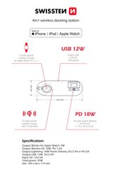 Беспроводная зарядная док-станция Swistten 4in1 MFI Wireless Docking Station 45 Вт / для Apple iPhone / Apple Watch / iPod цена и информация | Зарядные устройства для телефонов | 220.lv