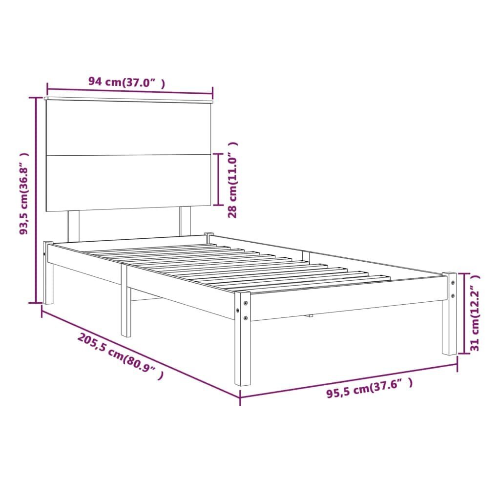 vidaXL gultas rāmis, balts, priedes masīvkoks, 90x200 cm cena un informācija | Gultas | 220.lv