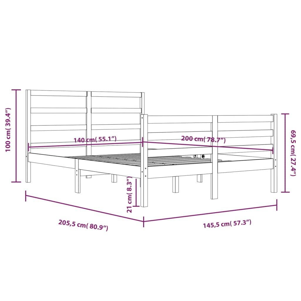 vidaXL gultas rāmis, priedes masīvkoks, 140x200 cm cena un informācija | Gultas | 220.lv