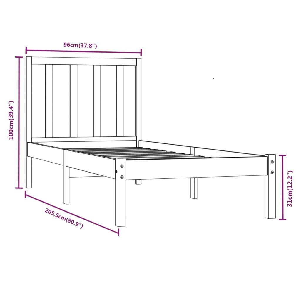 Gultas rāmis, balts, 90x200cm, priedes masīvkoks cena un informācija | Gultas | 220.lv