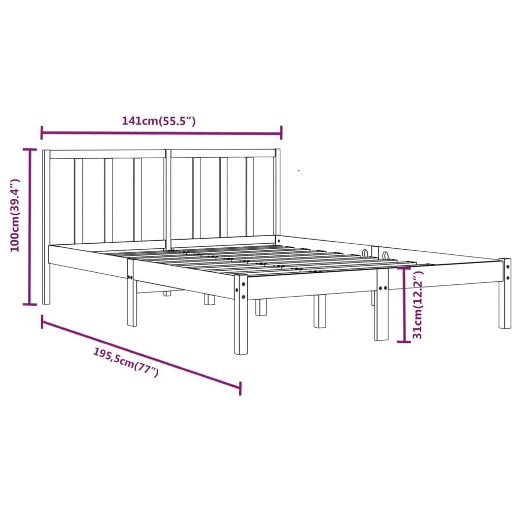 Gultas rāmis, melns, 135x190cm, priedes masīvkoks, divvietīgs cena un informācija | Gultas | 220.lv