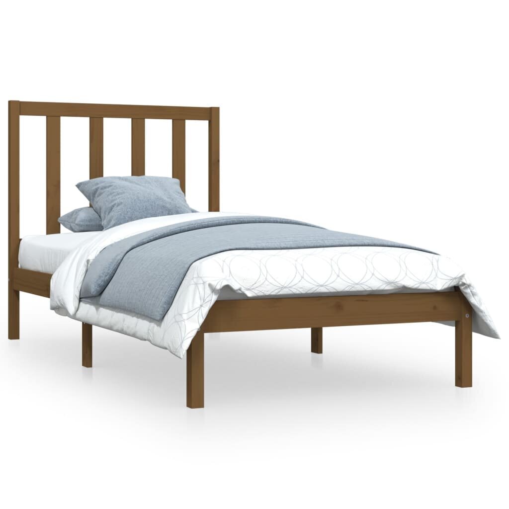 vidaXL gultas rāmis, medus brūns, priedes masīvkoks, 100x200 cm cena un informācija | Gultas | 220.lv