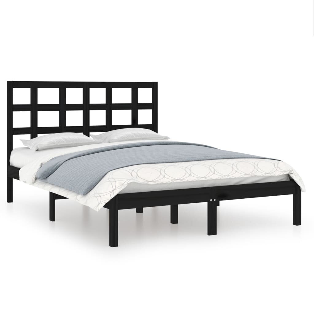 vidaXL gultas rāmis, melns, masīvkoks, 150x200 cm, 5FT, King izmērs cena un informācija | Gultas | 220.lv