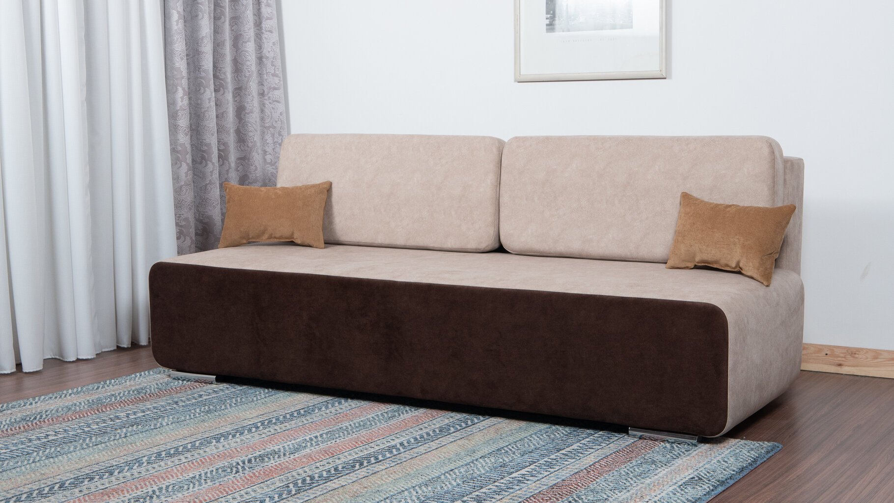 Dīvāns - gulta "Ovals", gaiši brūns - kombinēts цена и информация | Dīvāni | 220.lv