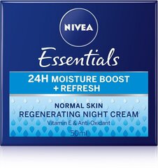 Nakts krēms Nivea Essentials 24H Moisture Boost + Refresh, 50 ml cena un informācija | Sejas krēmi | 220.lv