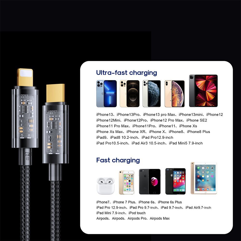 Joyroom S-CL020A20 Type-C to Lightning 20W Data Cable 2m-Black cena un informācija | Savienotājkabeļi | 220.lv