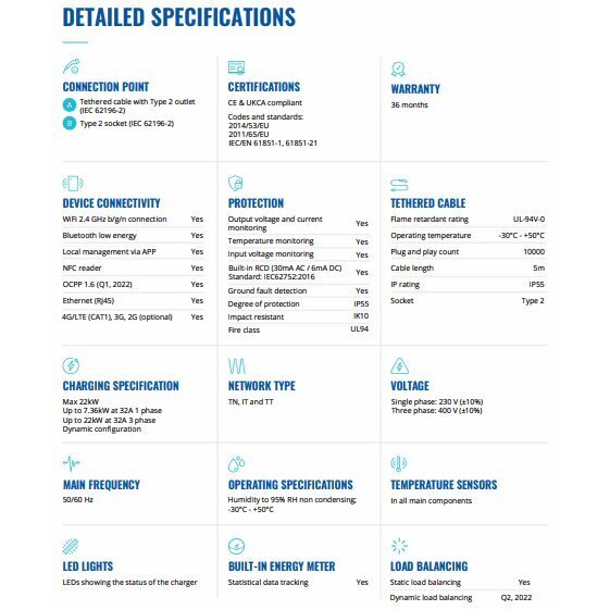 Uzlādes stacija elektromobilim Teltonika, 22 kW, 3F ar Type 2 kabeli cena un informācija | Elektroauto uzlādes stacijas  | 220.lv