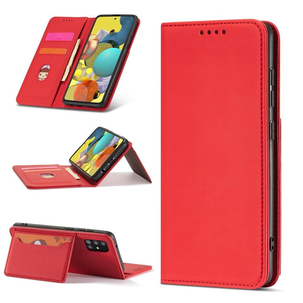 Hurtel Magnet Card Case paredzēts Samsung Galaxy A12 5G, sarkans цена и информация | Telefonu vāciņi, maciņi | 220.lv