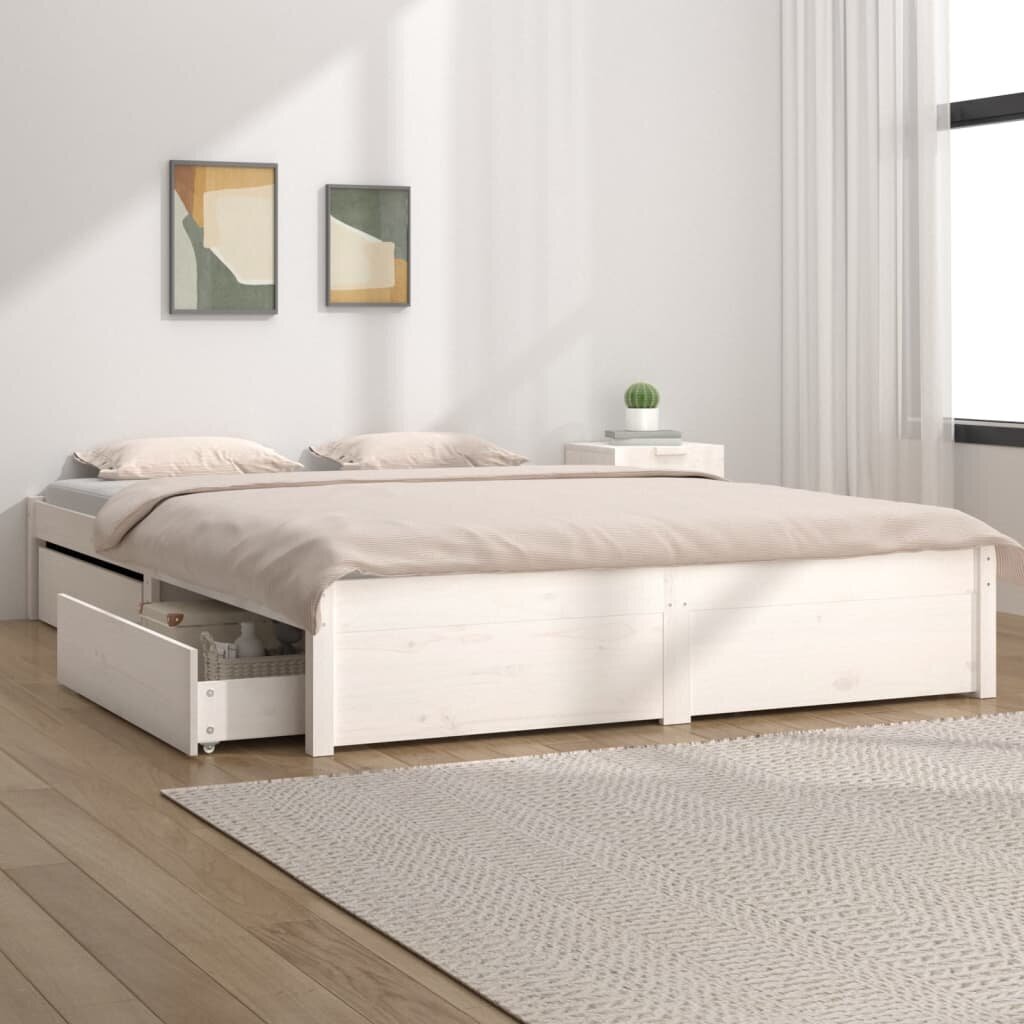 vidaXL gultas rāmis ar atvilktnēm, balts, 150x200 cm, 5FT, divvietīgs cena un informācija | Gultas | 220.lv
