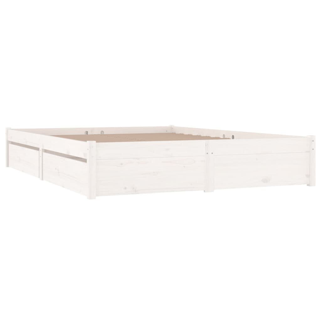 vidaXL gultas rāmis ar atvilktnēm, balts, 150x200 cm, 5FT, divvietīgs cena un informācija | Gultas | 220.lv