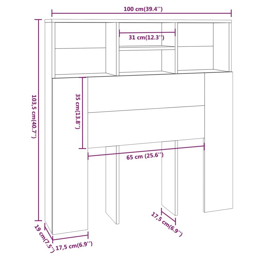 vidaXL gultas galvgalis ar plauktu, betona pelēks, 100x19x103,5 cm cena un informācija | Gultas | 220.lv