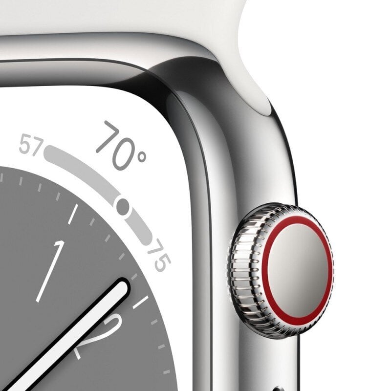 Apple Watch Series 8 GPS + Cellular 41mm Silver Stainless Steel Case ,White Sport Band - MNJ53EL/A LV-EE cena un informācija | Viedpulksteņi (smartwatch) | 220.lv
