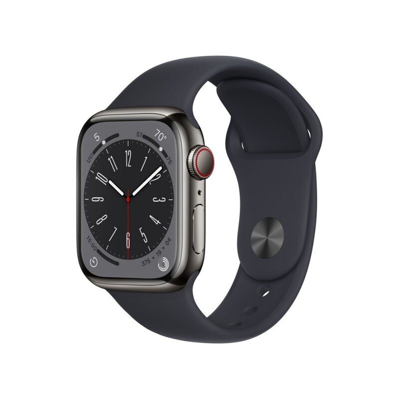 Apple Watch Series 8 GPS + Cellular 41mm Graphite Stainless Steel Case ,Midnight Sport Band - MNJJ3EL/A LV-EE cena un informācija | Viedpulksteņi (smartwatch) | 220.lv