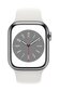 Apple Watch Series 8 GPS + Cellular 45mm Silver Stainless Steel Case ,White Sport Band - MNKE3EL/A LV-EE cena un informācija | Viedpulksteņi (smartwatch) | 220.lv