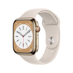 Apple Watch Series 8 GPS + Cellular 45mm Gold Stainless Steel Case ,Starlight Sport Band - MNKM3EL/A LV-EE cena un informācija | Viedpulksteņi (smartwatch) | 220.lv