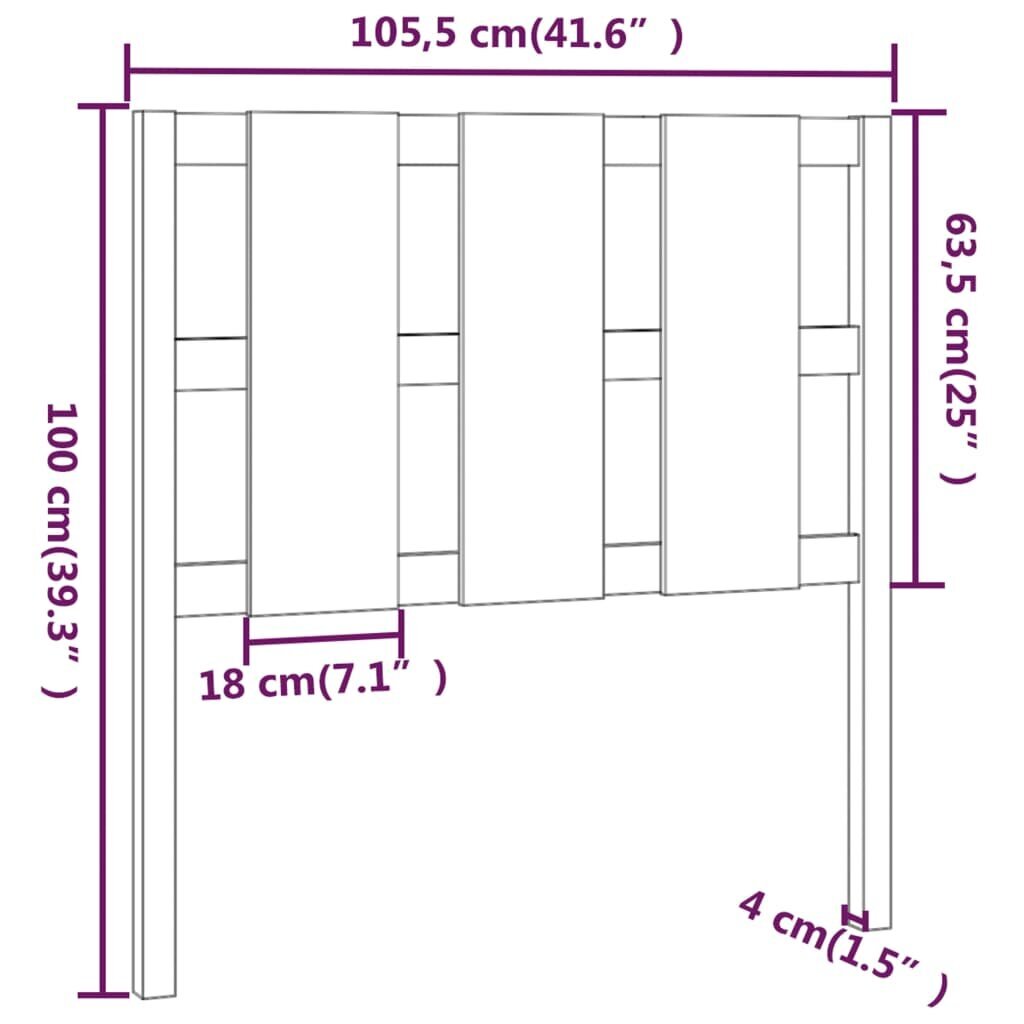 Gultas galvgalis, melns, 105,5x4x100cm, priedes masīvkoks cena un informācija | Gultas | 220.lv