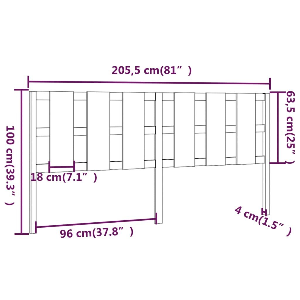 Gultas galvgalis, balts, 205,5x4x100cm, priedes masīvkoks cena un informācija | Gultas | 220.lv