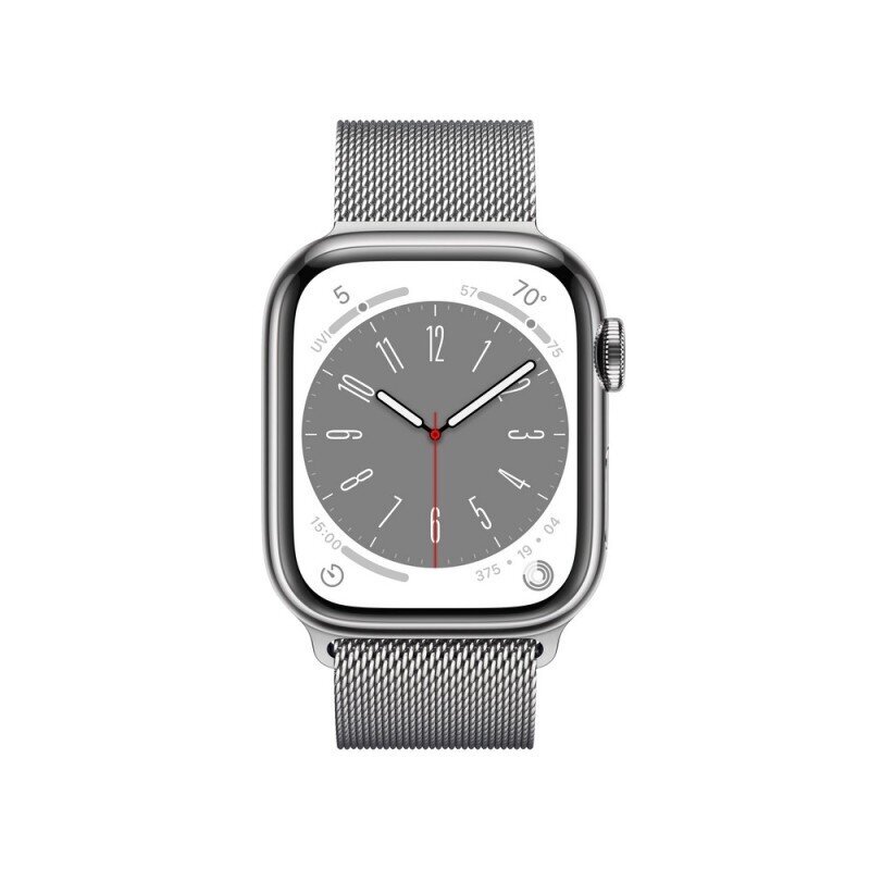 Apple Watch Series 8 GPS + Cellular 45mm Silver Stainless Steel Case ,Silver Milanese Loop MNKJ3EL/A LV-EE цена и информация | Viedpulksteņi (smartwatch) | 220.lv