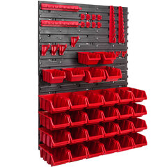 Darbnīcas sienas plaukts 57 x 78 cm sakraušanas kastes instrumentu turētājs plastmasas sarkans melns sienas stiprinājums sienas plāksnes montāžas sliedes (26 kastes sarkanas) cena un informācija | Instrumentu kastes | 220.lv