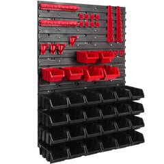 Darbnīcas sienas plaukts 57 x 78 cm sakraušanas kastes instrumentu turētājs plastmasas sarkans melns sienas stiprinājums sienas plāksnes montāžas sliedes (26 kastes melnas) cena un informācija | Instrumentu kastes | 220.lv