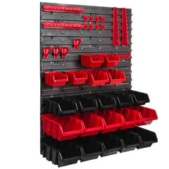 Darbnīcas sienas plaukts 57 x 78 cm sakraušanas kastes instrumentu turētājs plastmasas sarkans melns sienas stiprinājums sienas plāksnes montāžas sliedes (21 kaste sarkana/melna) cena un informācija | Instrumentu kastes | 220.lv