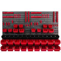 Saliekamās kastes sienas plaukts 1152 x 780 mm sienas plākšņu uzglabāšanas kastes instrumentu turētājs plastmasas (44 kastes sarkanas/melnas) cena un informācija | Instrumentu kastes | 220.lv