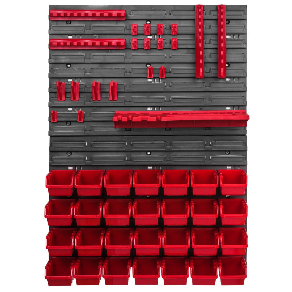 576 x 780 mm sienas plaukts darbnīcas garāžas uzglabāšana hobija telpa instrumentu turētājs kraušanas kastes uzglabāšanas tvertnes. (28 sarkanas kastes) cena un informācija | Instrumentu kastes | 220.lv