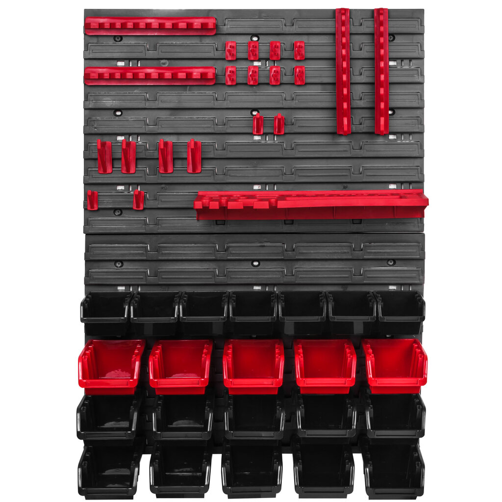 576 x 780 mm sienas plaukts darbnīcas garāžas uzglabāšana hobija telpa instrumentu turētājs kraušanas kastes uzglabāšanas tvertnes. (22 kastes sarkanas/melnas) cena un informācija | Instrumentu kastes | 220.lv