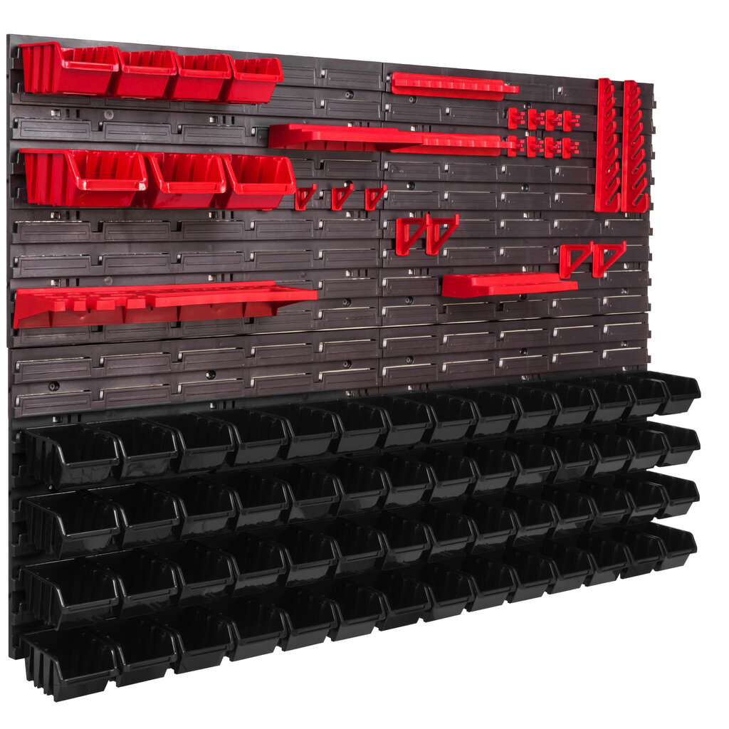 Darbnīcas plaukts sienas plaukts 1152 x 780 mm kraušanas kastes sarkanas melnas instrumentu turētājs uzglabāšanas tvertnes plauktu sistēma Schütte Box (63 kastes melnas) cena un informācija | Instrumentu kastes | 220.lv
