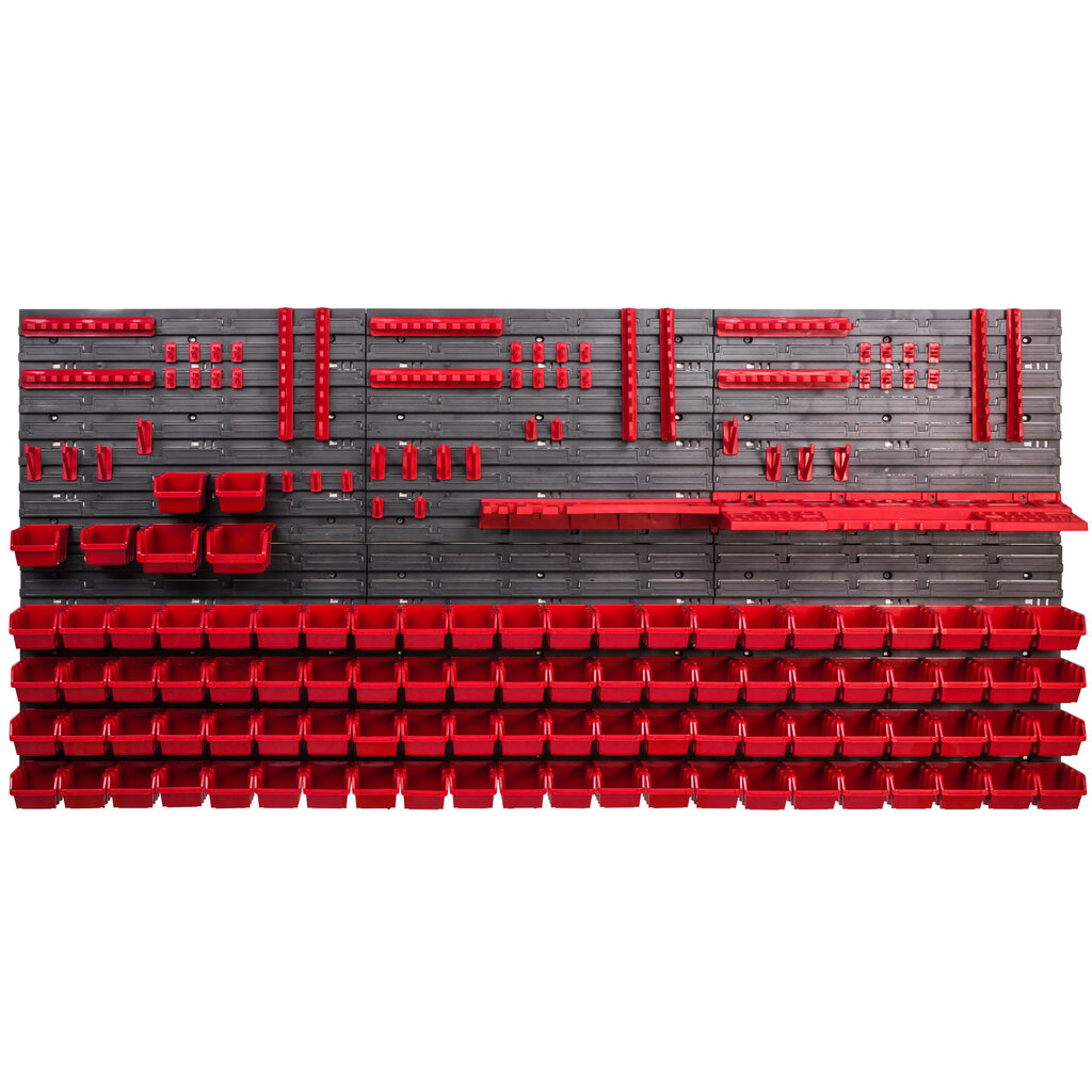 Darbnīcas plaukts sienas plaukts 1728 x 780 mm kraušanas kastes sarkans melns instrumentu turētājs uzglabāšanas tvertņu plauktu sistēma (94 kastes sarkanas) cena un informācija | Instrumentu kastes | 220.lv