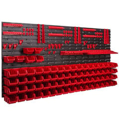 Darbnīcas plaukts sienas plaukts 1728 x 780 mm kraušanas kastes sarkans melns instrumentu turētājs uzglabāšanas tvertņu plauktu sistēma (74 kastes sarkanas) cena un informācija | Instrumentu kastes | 220.lv